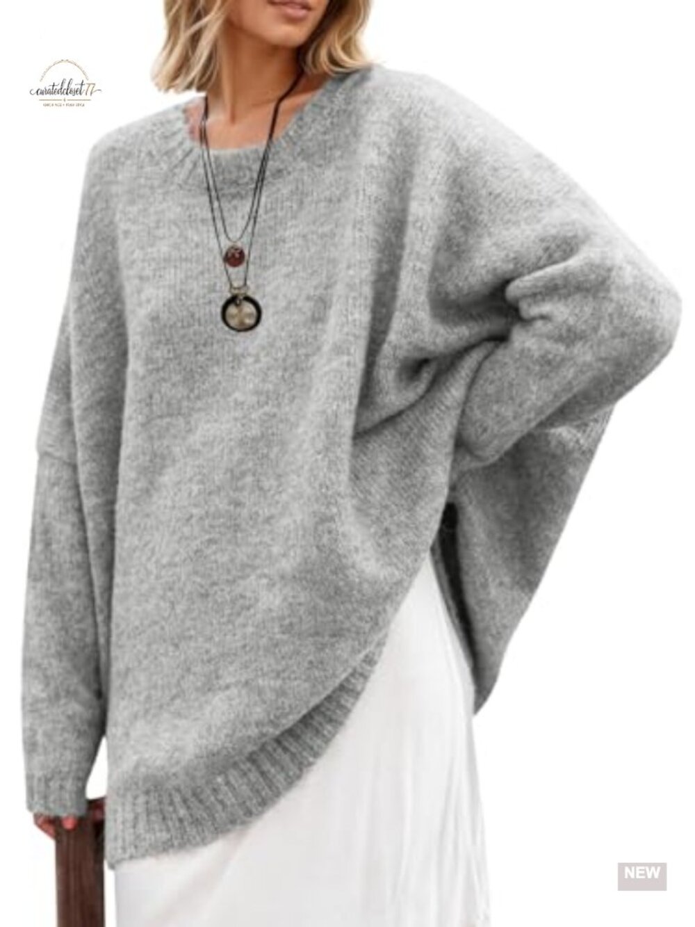 Oversized Tunic Sweater Chunky Knit Slouchy Pullover Crew Neck Drop Shoulder